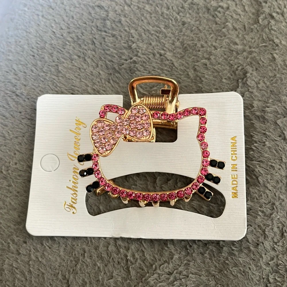 Gold Cat Hello Kitty metal and rhinestone Hair Clip nwt